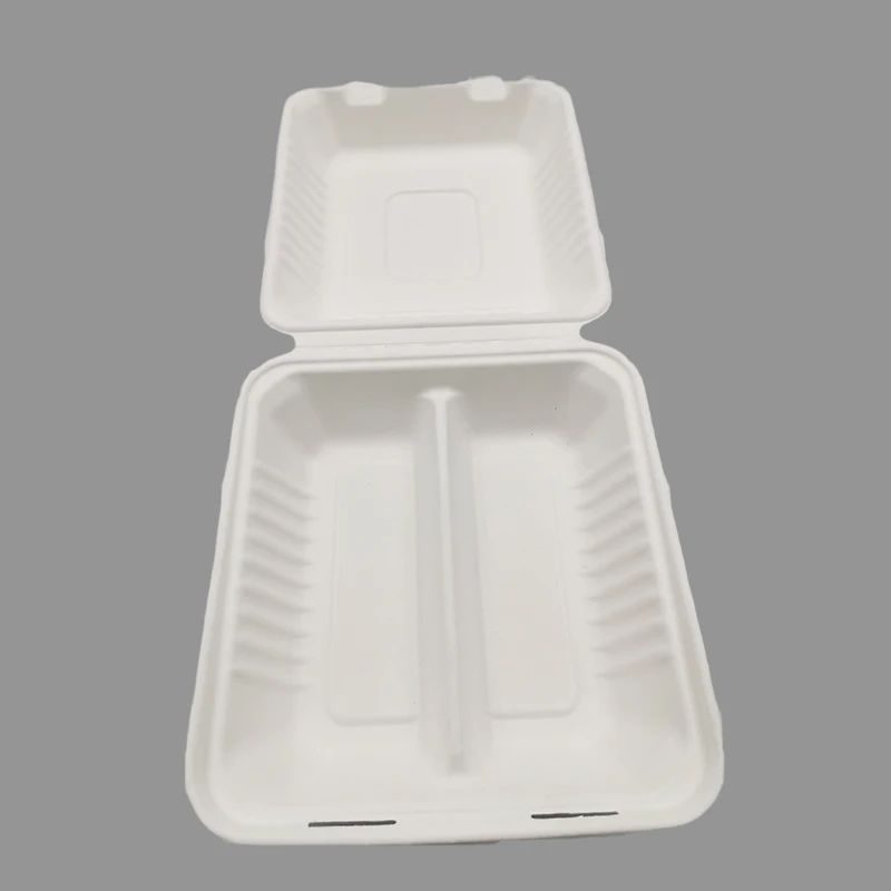 disposable 100% biodegradable eco clamshell sugarcane bagasse packaging takeout paper bento lunch box