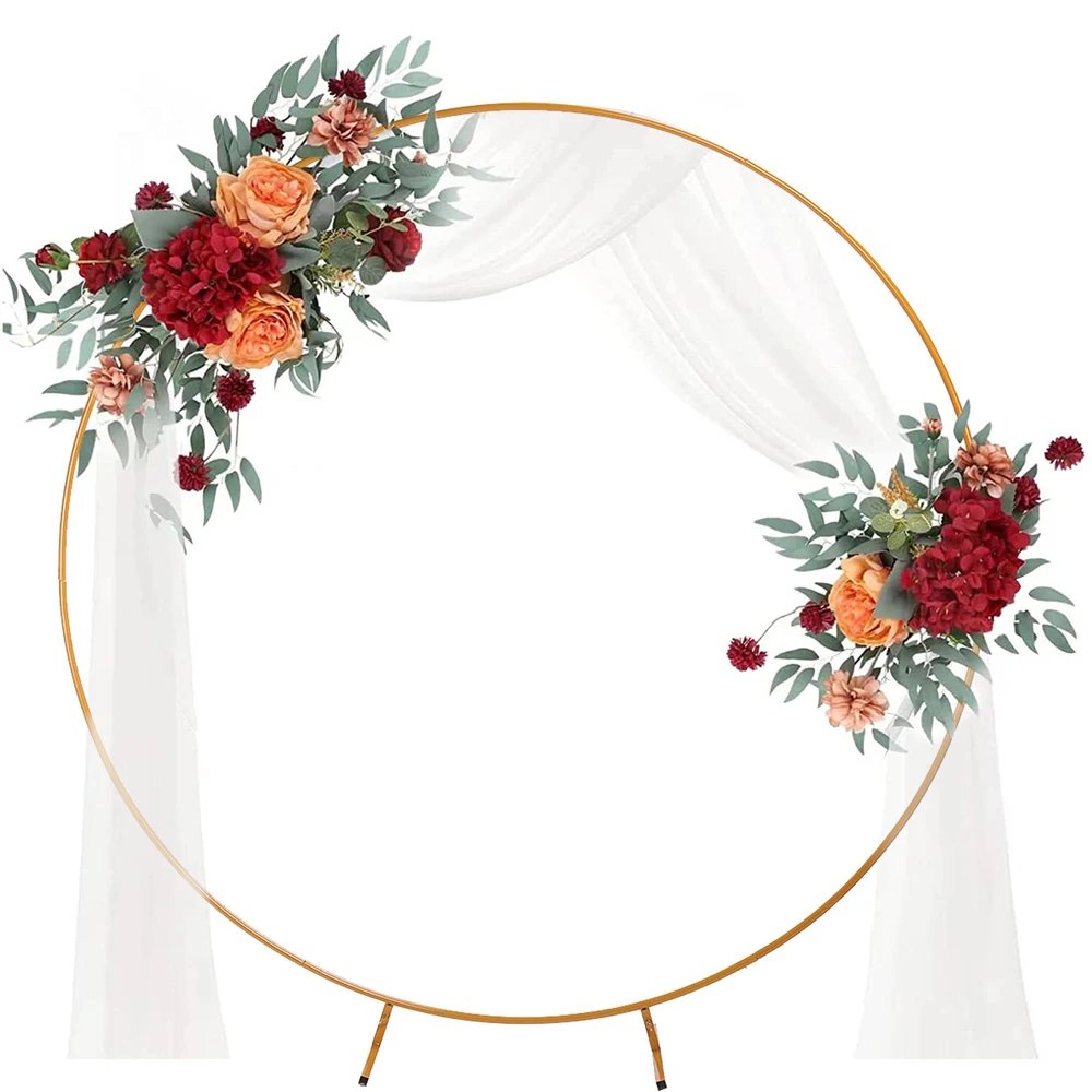 Golden Removable Round Backdrop Metal Wedding Stand Arch Frame Flower Balloon Decoration for Birthday Anniversary Party
