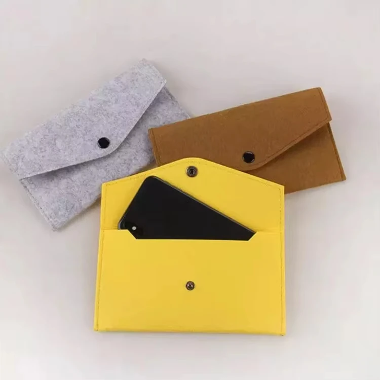 Wholesale Custom Logo Portable Handheld Felt Button Pouches Wallet Coin Change Purse Bag Felt Cell Phone Bag and Card Holder
