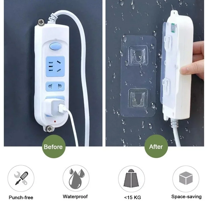 Waterproof Removable Double-Sided Adhesive Plastic Solid Transparent Wall Mounted Sticky Hanging Hook