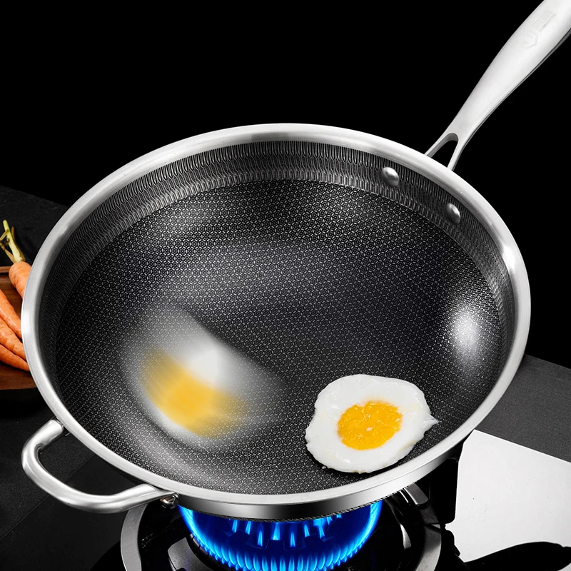 High-Quality Healthy Cooking Tool Stainless Steel Wok  Large Capacity