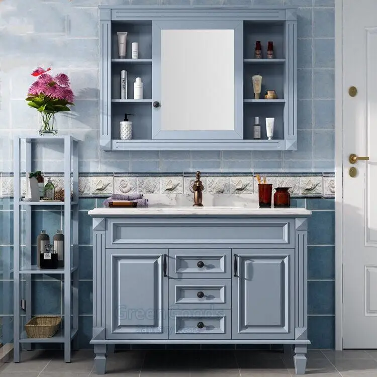 Hotel Modern Antique Furniture Classic Solid Wood Design Bathroom Cabinet Vanity Bathroom Sets Bathroom Vanity Cabinet