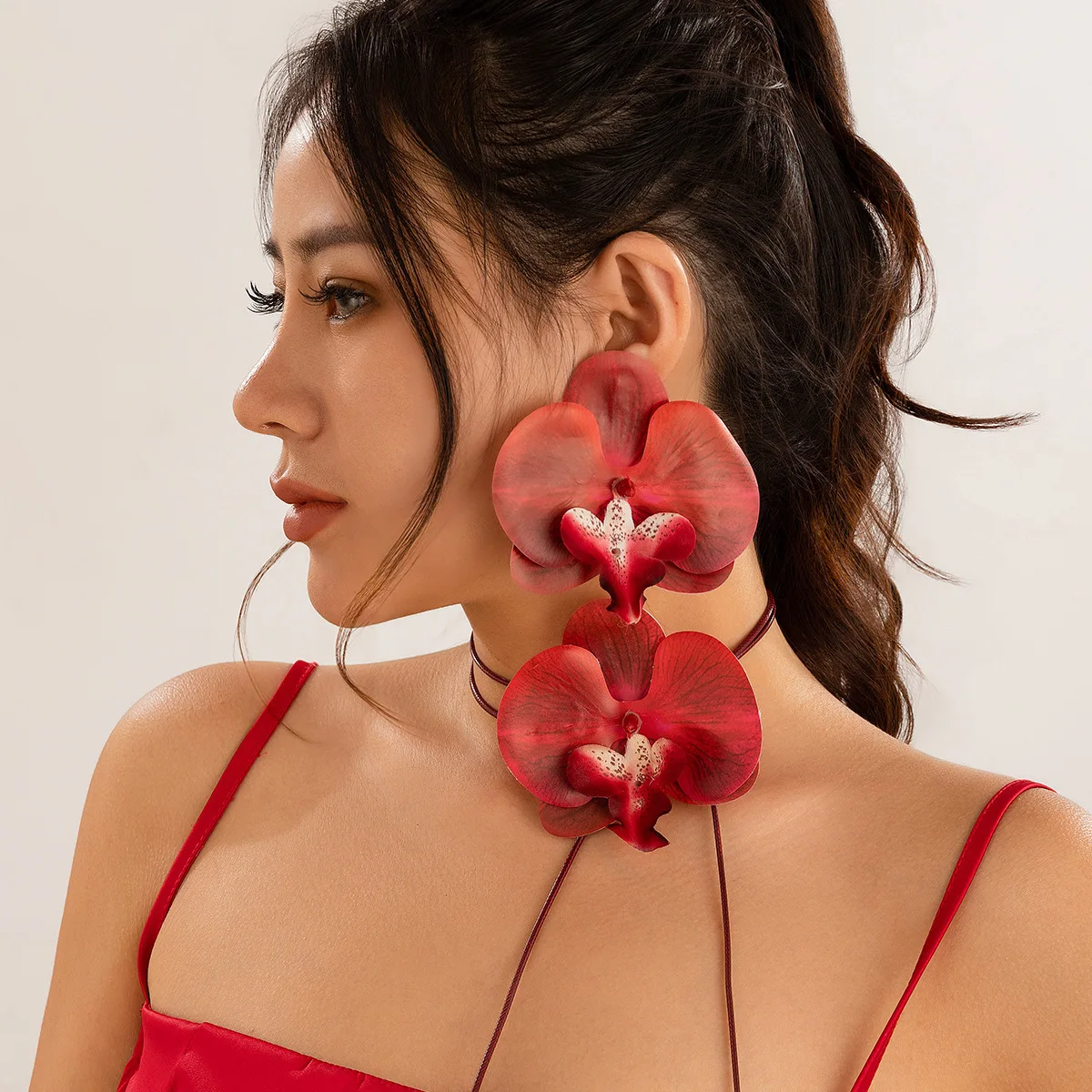 LUOYAN Oong Waxed Thread Winding Bowknot Clavicle Chain Necklace Holiday Style Butterfly Orchid Earrings Necklace