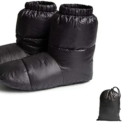 Ultralight Winter Down Booties Goose Down Socks Slippers Outdoor Indoor Tent Warm Soft Boots for Men and Women with Storage Bag