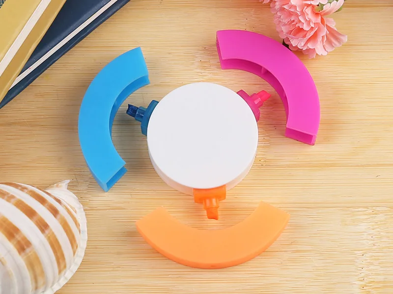 Round Circle 3 Color Highlighter Rainbow Shape Casual Highlighter Pen for Kids