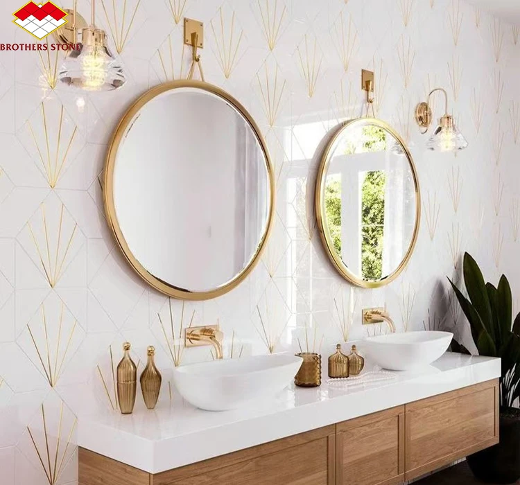 Modern High quality brass inlay arabescato white marble waterjet mosaic tile for sale