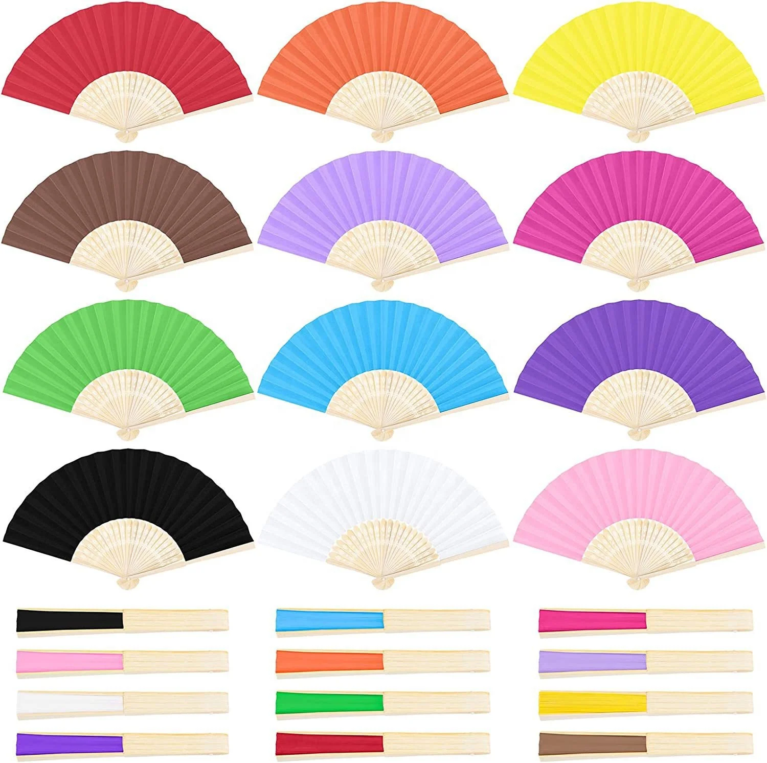 Wholesale Custom Paper Craft Handheld Folding Hand Fans With Bamboos Ribs for Wedding Gift Party Festival Decoration Kids DIY