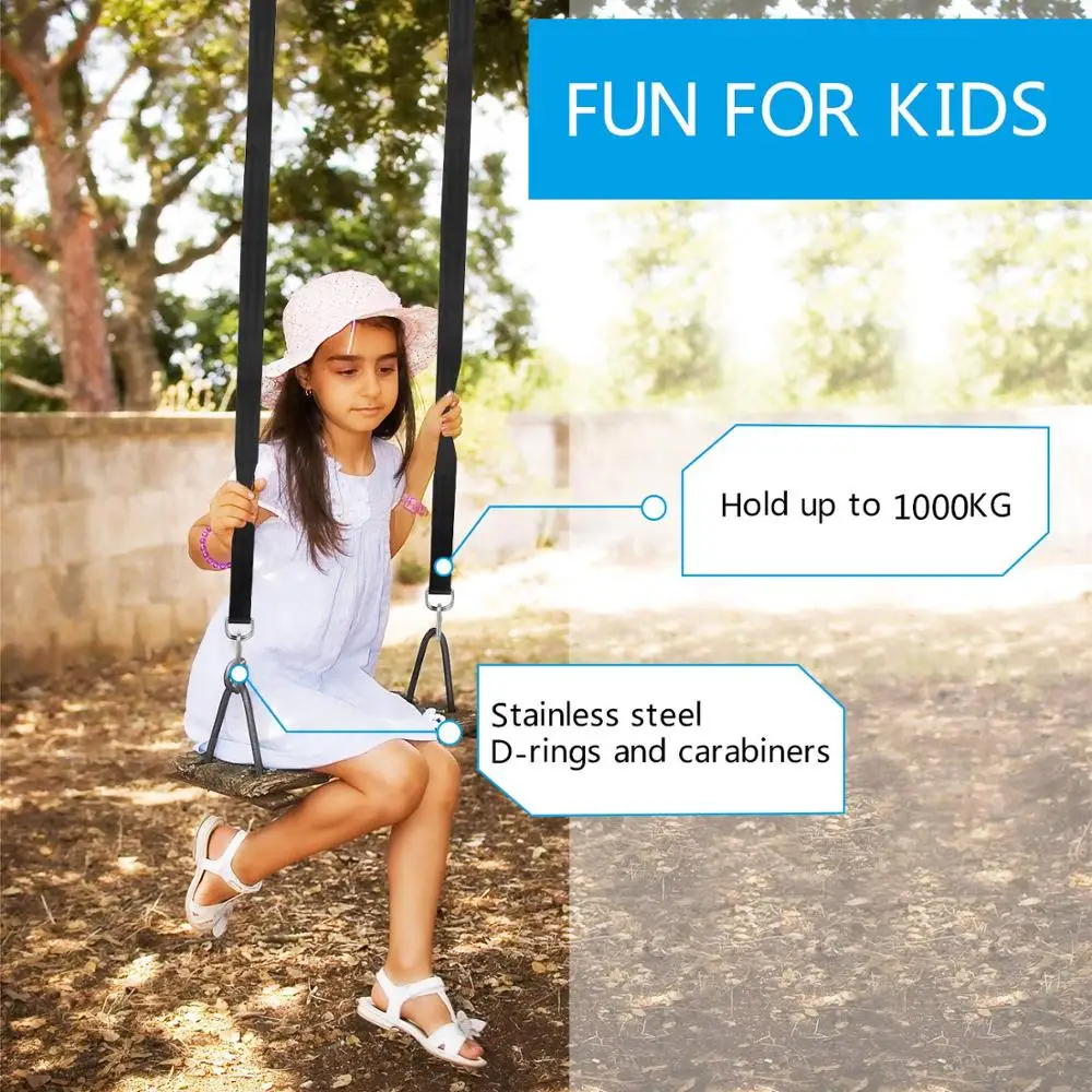 Extra Duty Polyester Tree Swing Hanging Kits Strap with Carabiner Rated for 1200lbs