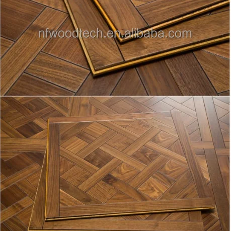Unique Walnut Leaf Design Solid Parquet Prices Wood Floor Bedroom Tiles