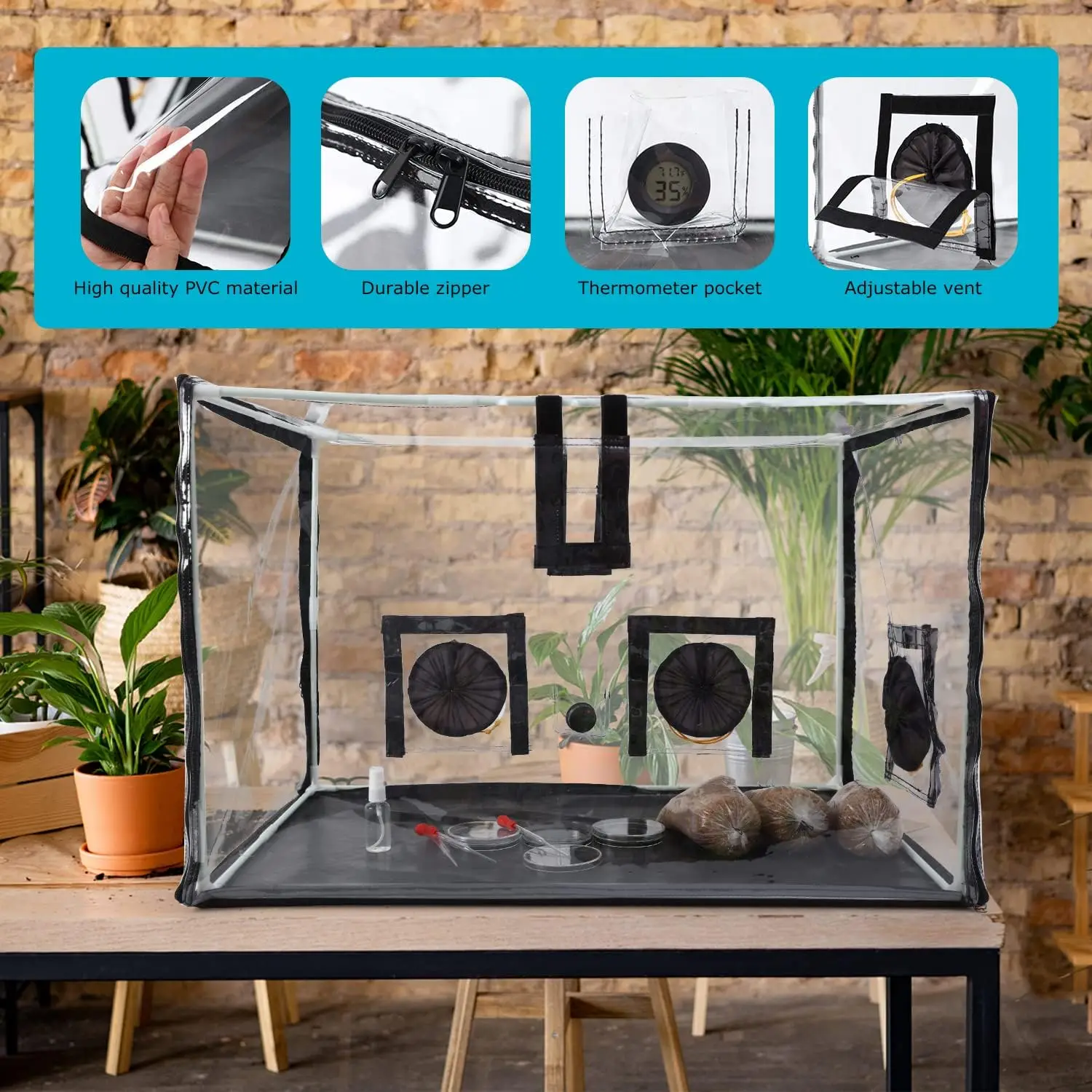 Mushroom growing tent kit indoor portable foldable growth box still air box mushroom