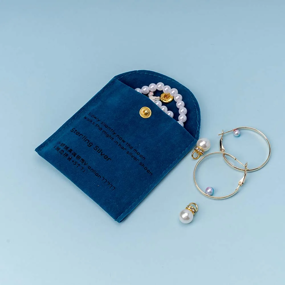 Custom Logo Snap Ivory Suede Jewelry Earring Pouch With Box And Insert Pad, Suede Microfiber Jewelry Pouches