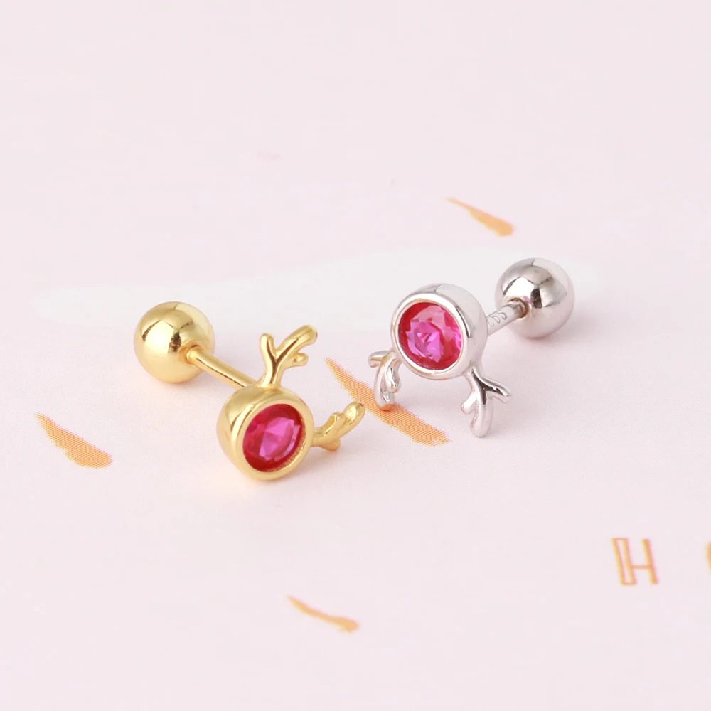 Trendy Women Cartilage Piercing Jewelry Dainty Deer Horn Design Earring Arete Gold Plated 925 Sterling Silver CZ Stud Earing