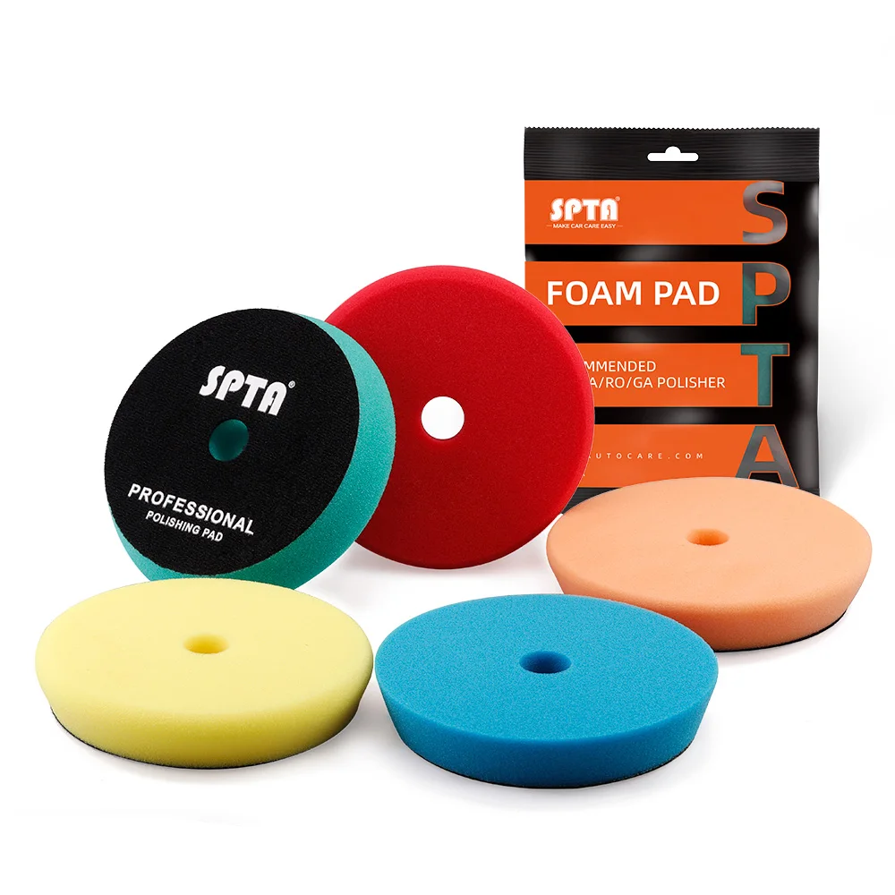 SPTA 5' Car Beveled Flat Detailing Foam Pads Polishing Buffing Sponge Waxing Discs Look and hoop For RO/DA Polisher