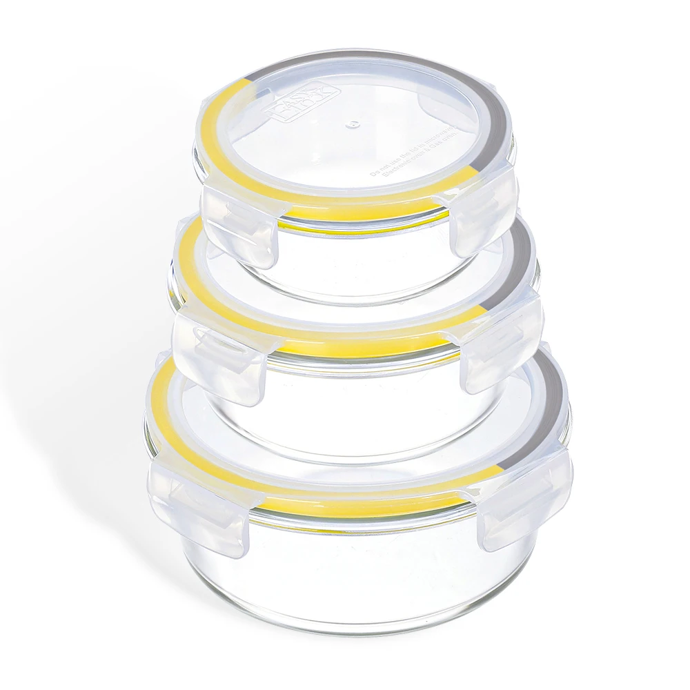 Transparent Glassware Serving Kitchen Borosilicate Mixing Microwave Salad Proof Prep Glass For Food Round Bowls Set With Lid