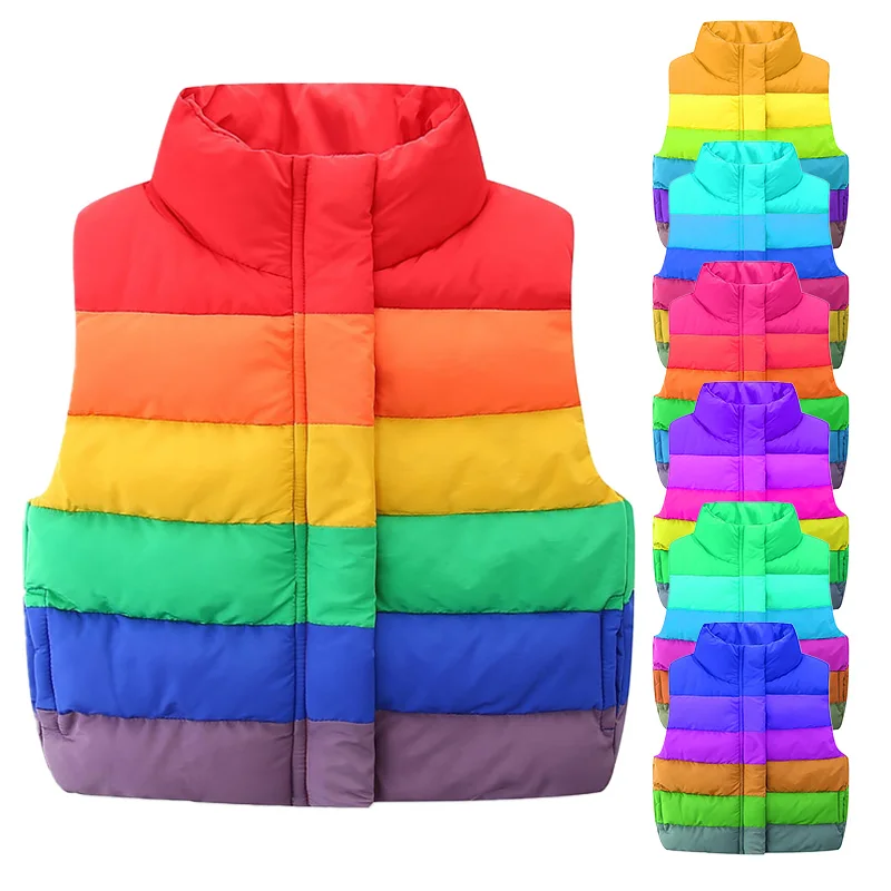 Kids Boys and Girls Rainbow Stripes Vests Colorful Turtleneck Kids Puffer Jackets Baby Girls Coats