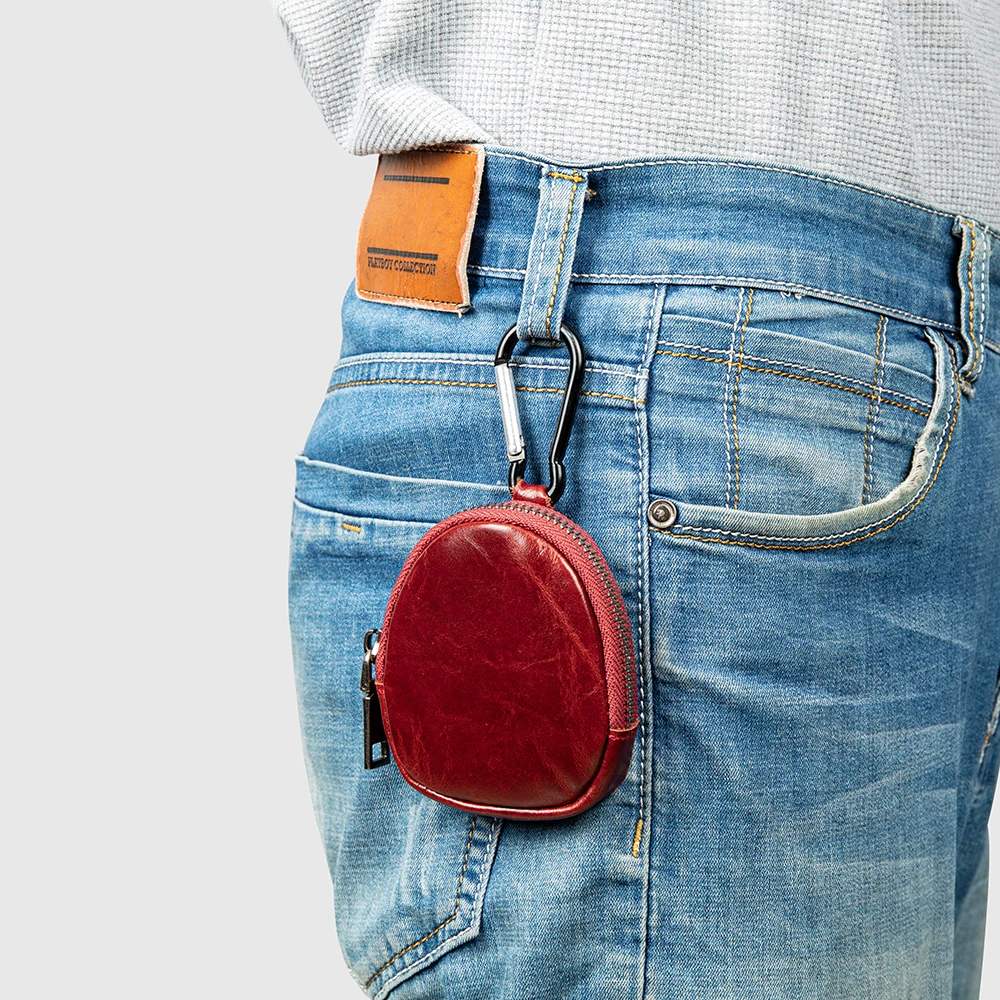 WESTAL Women Keychain Mini Bag Leather Small Coin Purse Zipper Pocket with Hook Wallet Genuine Leather Coin Purse Men