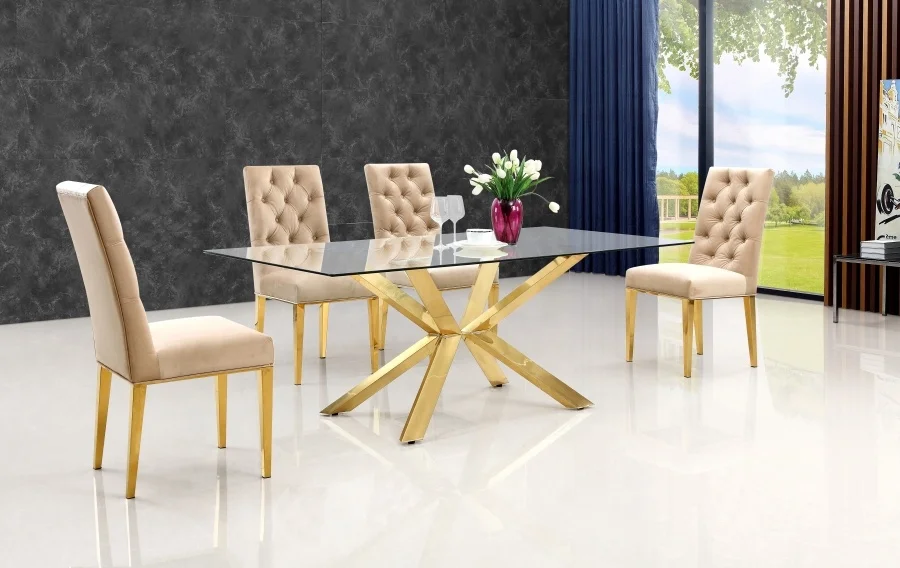 X Legs Luxury Lifestyle Visionnaire Interior Design Contemporary Gold Plated Luxury Stainless Steel Glass Dining Table