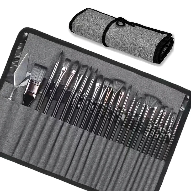 24 Pcs Professional Paint Brush Set Artist With Carrying Case Premium Paint Brushes For Acrylic Painting