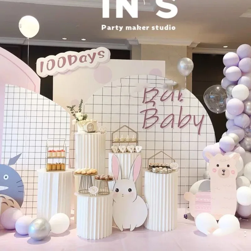 High Quality Wedding Events Party Stage Decoration Paper Cylinder Plinth Round Dessert Table Stand Acrylic Wedding Cake Stand