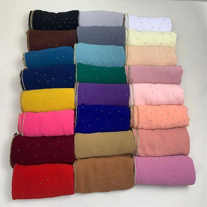 Lain Pearl Bubble Chiffon Diamond Rhinestone Shawl Scarf High Quality Shimmer Beads Headband Wrap Foulard Muslim Hijab Sjaal