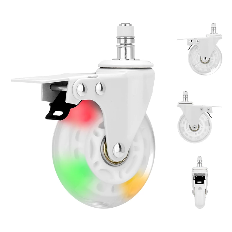 Universal 3 Inch Swivel Caster PU LED Office Chair Caster Wheel Furniture Caster Wheel for Office Chair Workbench Table