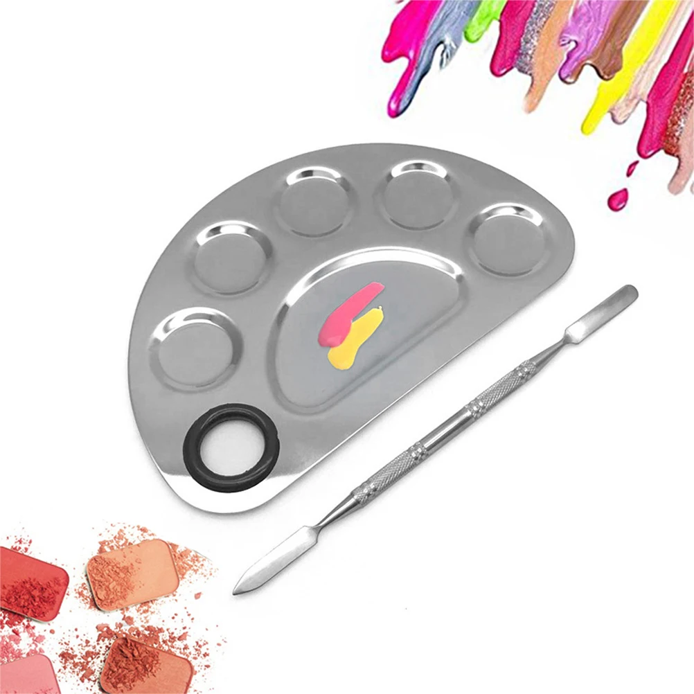 6 Holes Silver Palette Nail Art Polish Mixing Plate Cosmetic Artist Mixing Palette for Makeup Foundation Mixing