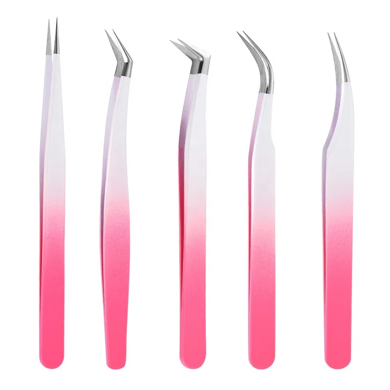 Wholesale False Eyelash Extension Beauty Care Makeup Stainless Steel PLucking Pink Eyebrow Tweezers