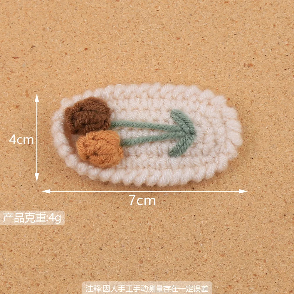 Crochet Knitted Tulip Baby Girls Hair Pins 7cm Sweet Flower Snap Clips Hairgrips Handmade Safety Hair Bows Accessories