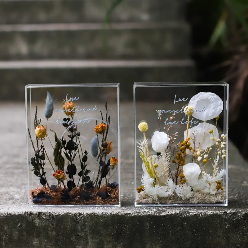 acrylic transparent box for flower preserve dry flower frame custom clear acrylic preserved flower frame