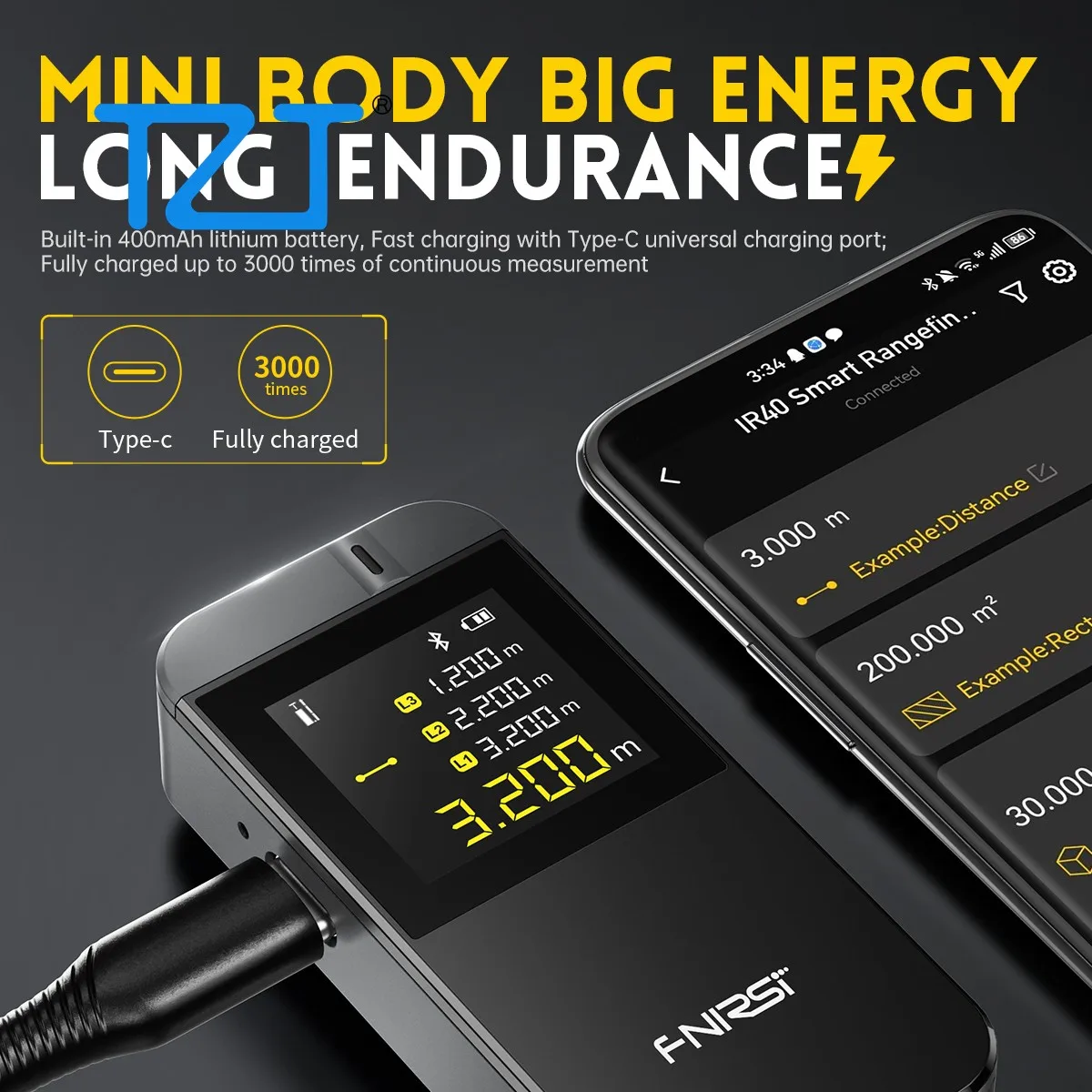 Fnirsi-IR40 40M/131.2FT Laser Distance Meter Laser Distance Measurer Smart Rangefinder with LCD