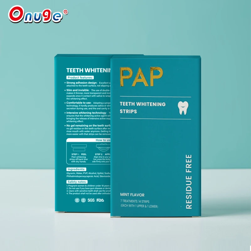 Effective teeth cosmetic private label gel residue free formula pap teeth whitening strips