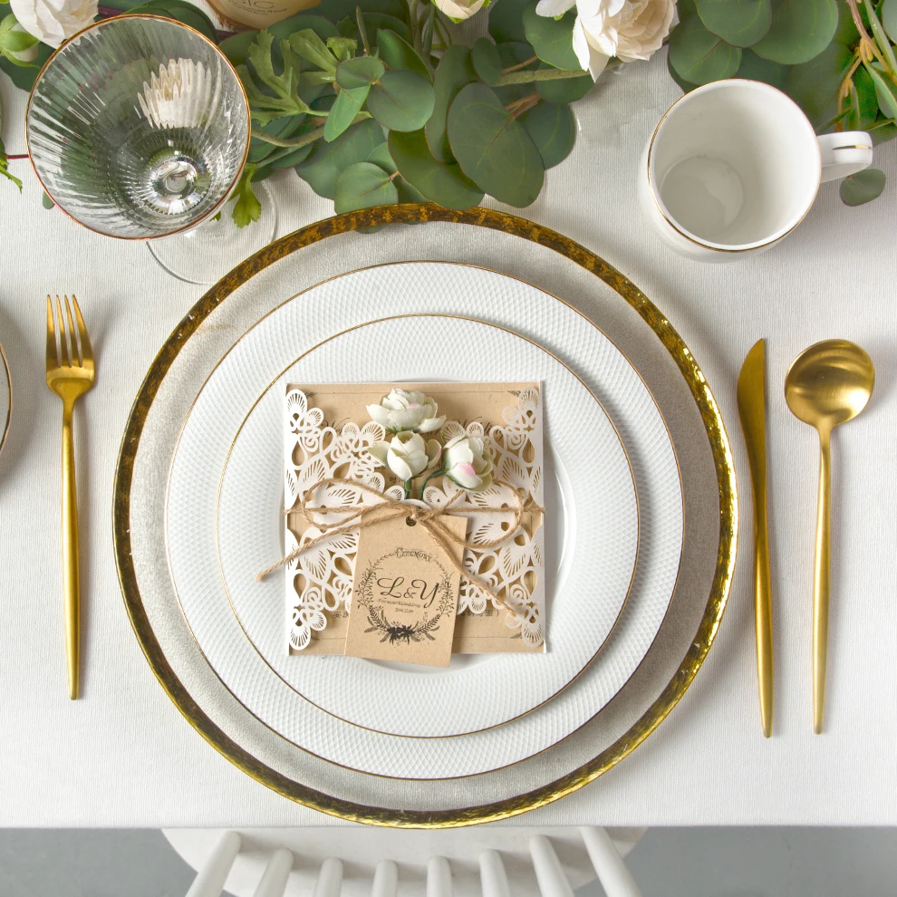 Wedding Chargers Plates Events Catering Ceramic Gold Rim Plates For Dinner