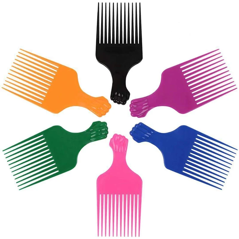 Custom Logo Multicolor Hair Pick Comb Fist Plastic Afro Comb Antistatic Hair Fork Comb for Men and Women