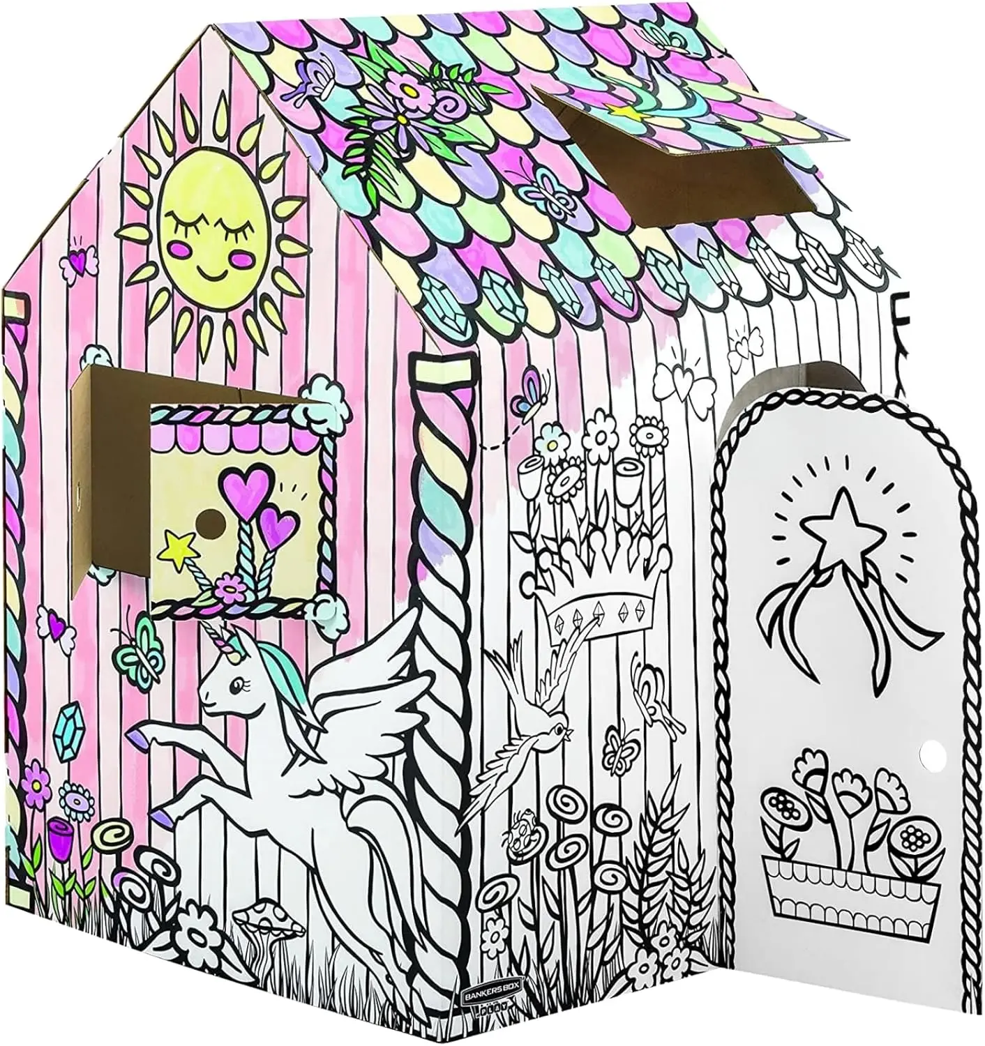 Cardboard Bankers Box at Play Color in Unicorn Playhouse Cardboard Playhouse Craft Activity for Kids and Families