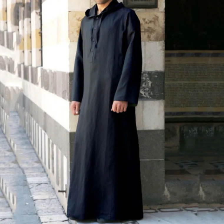 Arabic style simple long hooded shirt for men Muslim robe for men