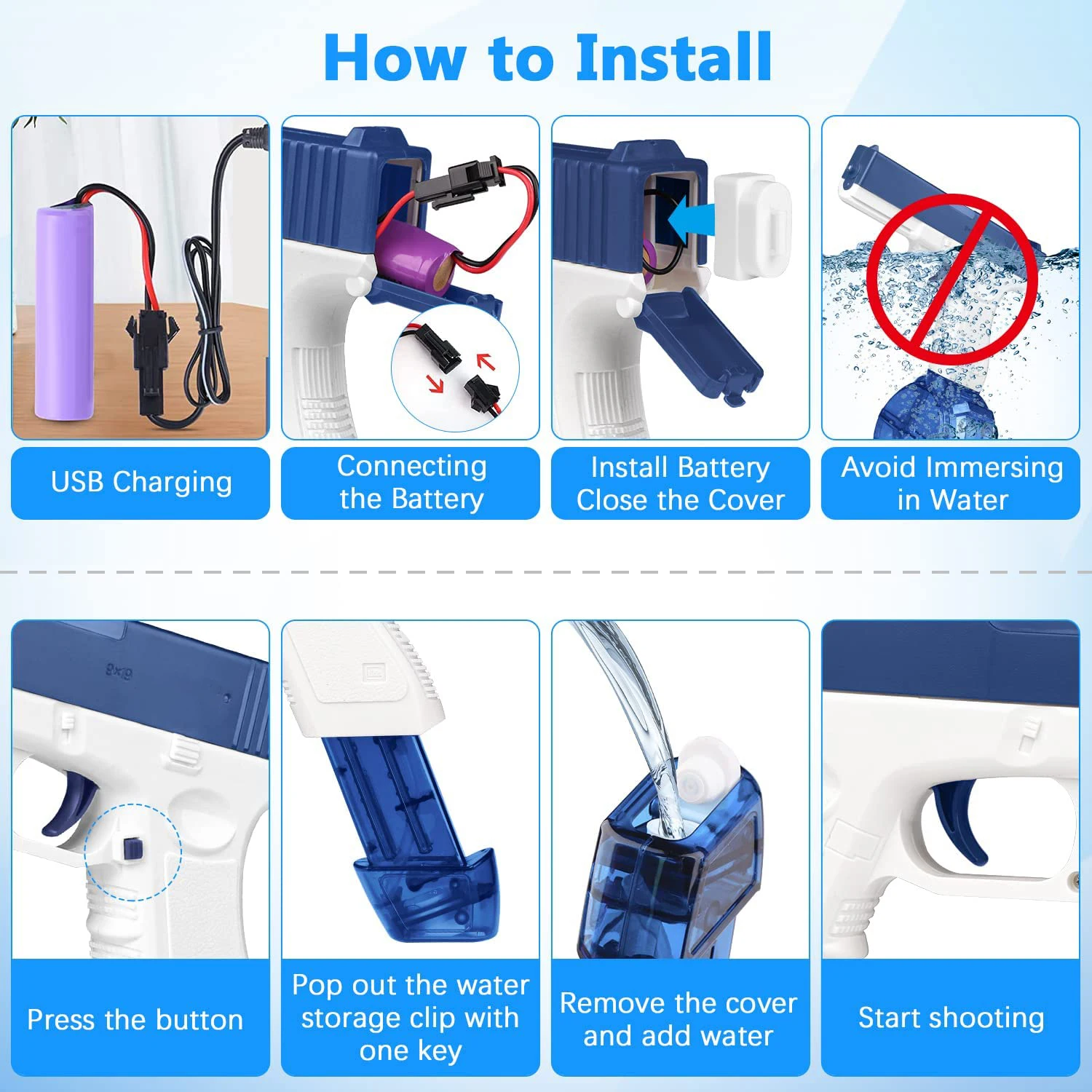 High Capacity Automatic Electric Water Gun Burst Blaster Battery Powered Long Range Glock Water Gun Outdoor Summer Toys