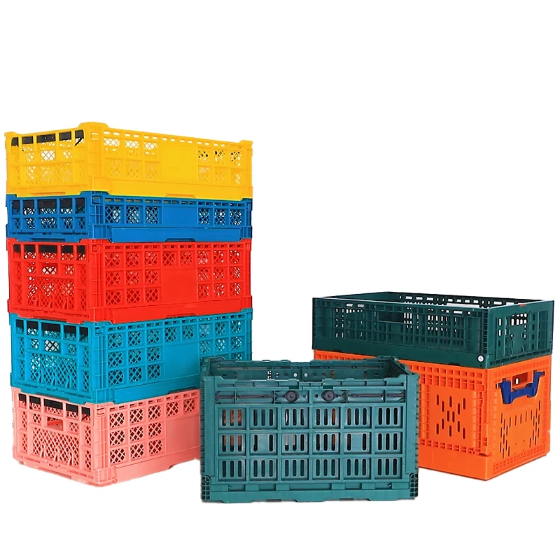 Colorful Collapsible Crate Multi function Turnover Basket Plastic Folding Turnover Crate for Fruit and Vegetable