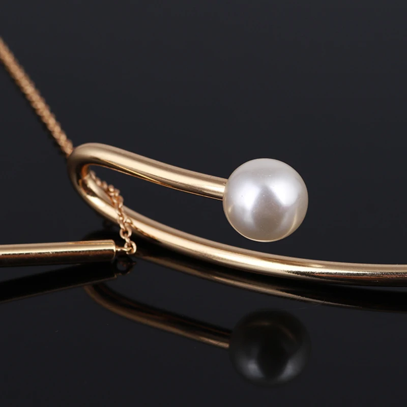 Pearl Asymmetric Stainless Steel Collar Necklace