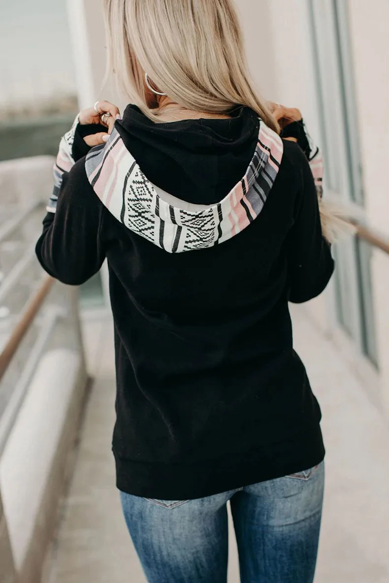 New Arrival Womens Double Hooded Sweatshirt Aztec Hoodie
