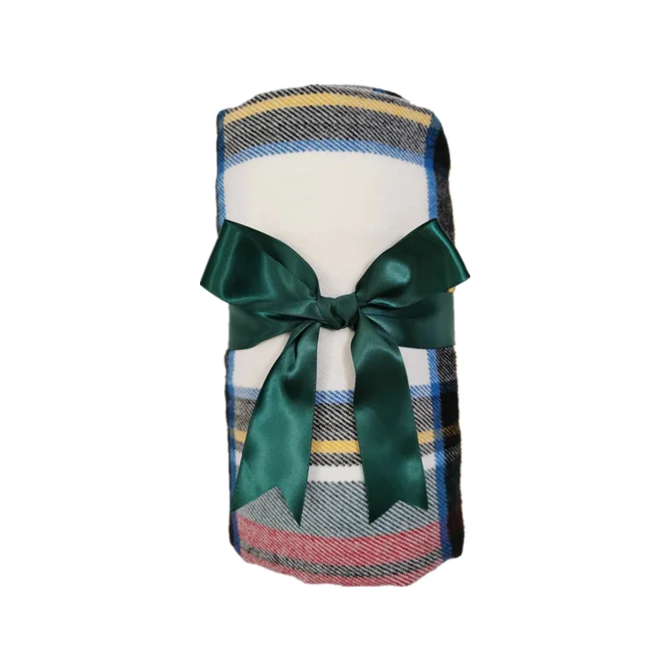 100% acrylic faux cashmere plaid tartan woven shawl throw  blanket