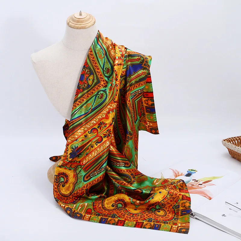 New Cashew Printing Silk Scarf National Style Colourful Cashew Silk Scarf 90*90cm Square Silk Scarf