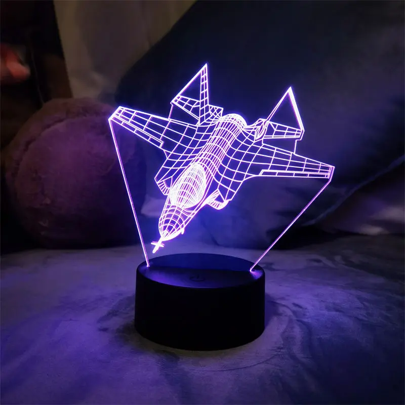 Aircraft 3d night light led visual stereoscopic table lamp 3d holographic lamp led optical illusion acrylic lamp decoration
