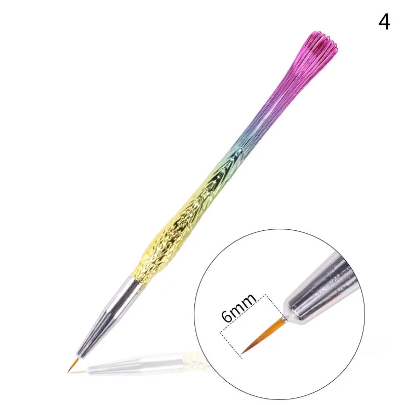 5pcs/set Gradient Rainbow Mermaid Painting Carving Line Pen Gold Fish Rod Nylon Nail Brush Nail Beauty Tool