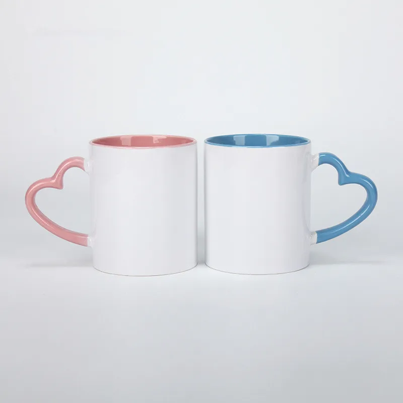320ml DIY gift party white blank with Heart-shaped handle  Ceramic cup with Sublimation coating mug