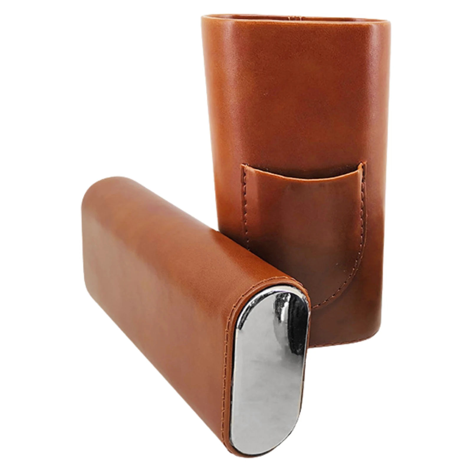 Cigars Holder Portable Leather Humidor Cedar Wooden-lined Humidor With Silver