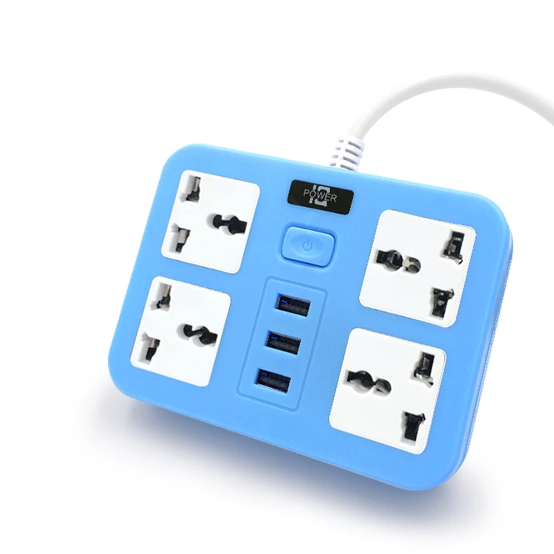4-bit universal jack extension socket with 3 USB charging port sockets 2m extension cord power strip