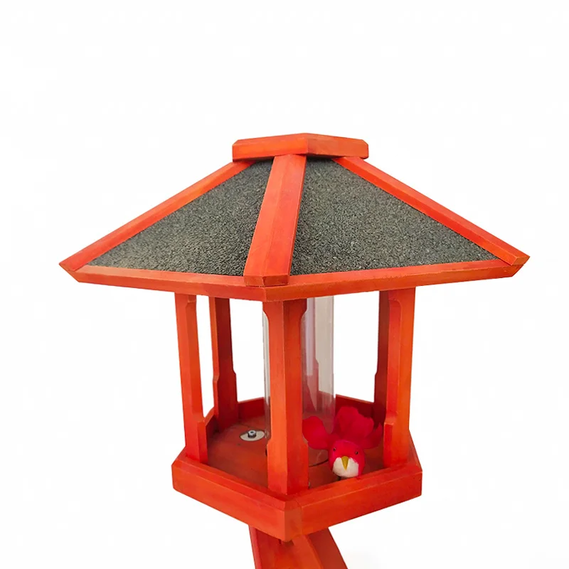 Rainproof Garden Outdoor Decorative Column Type Wooden Floor Type Feeder Bird Feeder for Outside with Pole
