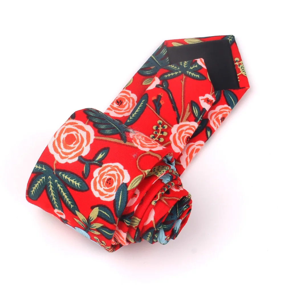 Men Printed Cotton Tie Floral Ties 6cm Slim Neck Skinny Necktie for Wedding Party