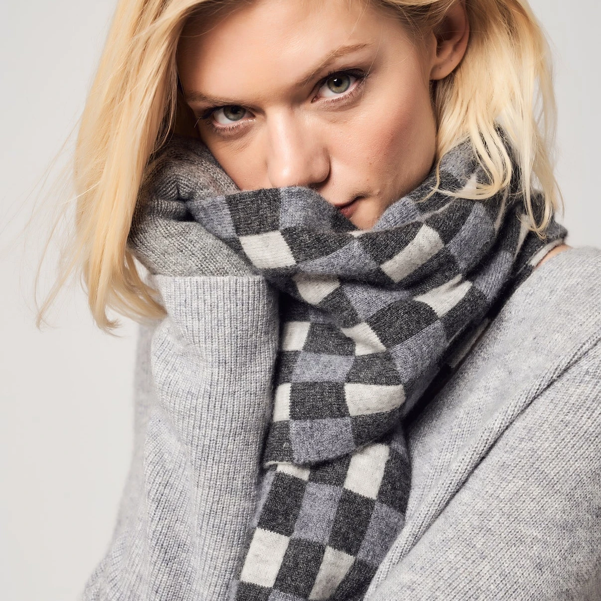 fashion oem custom inner mongolia fine wool silk cashmere cotton plaid knit long stole sjaal scarves for women