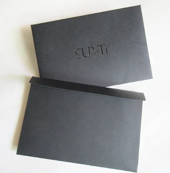 Custom Luxury Embossed UV Hot Stamping Gift Bag Paper Envelope Business Card Black Paper Envelope a5 For Invitations Invoice